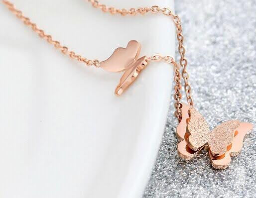 Butterfly Necklace Stainless Steel Rose Gold Plated
