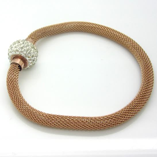 Mesh Rose Gold Stainless Steel Diamanté Links Look Bracelet