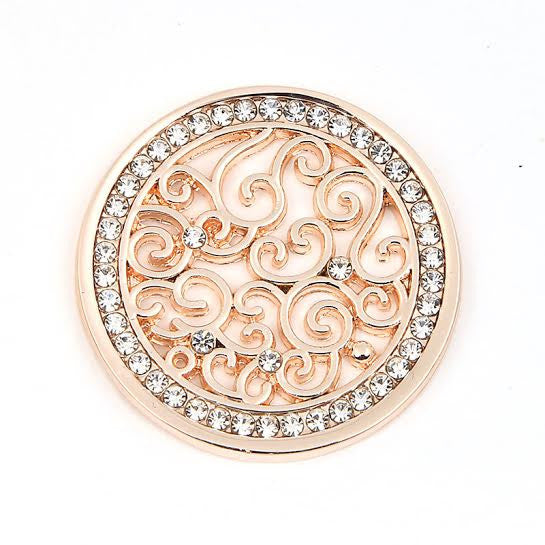 Diamanté & Swirls Disk Rose Gold Plated