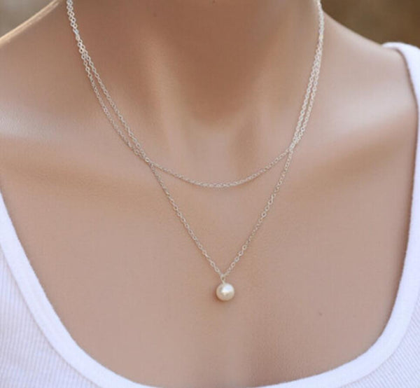 Layered Pearl Necklace in Silver and Gold