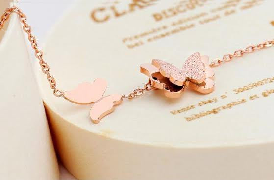 Butterfly Necklace Stainless Steel Rose Gold Plated