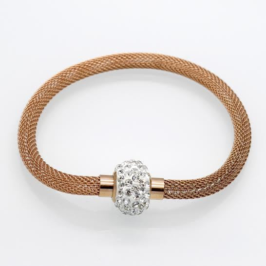 Mesh Rose Gold Stainless Steel Diamanté Links Look Bracelet