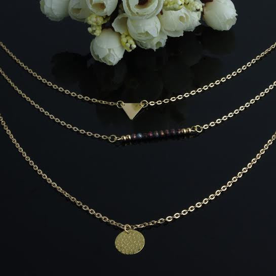 Layered Triangle, Circle & Bead Necklace