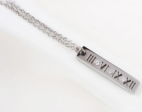 Roman Numeral Diamanté Rentangle Pendant