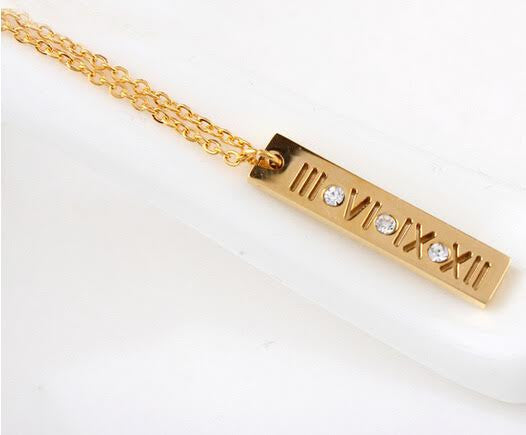 Roman Numeral Diamanté Rentangle Pendant
