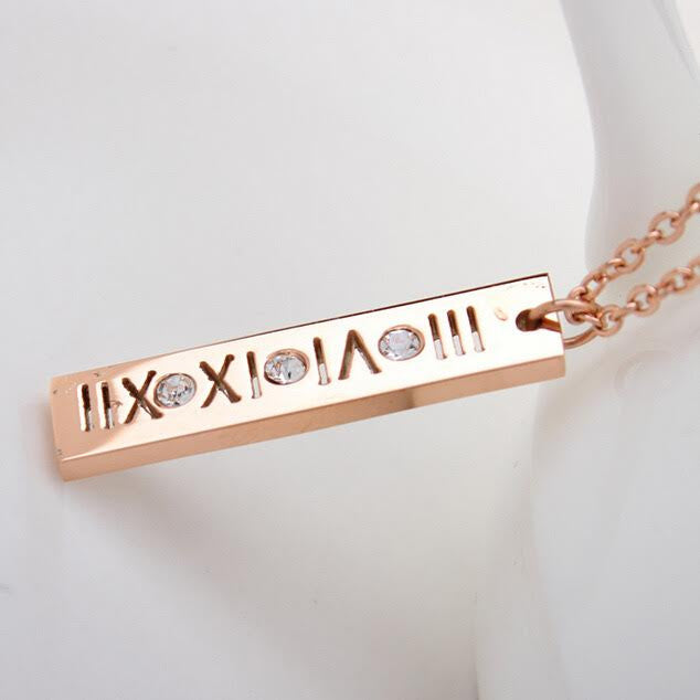 Roman Numeral Diamanté Rentangle Pendant