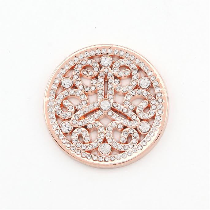 Diamanté & Rose Gold Plated Disk with Swirls