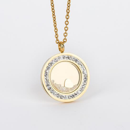 Gold Stainless Steel Pendant with Incrusted Diamanté